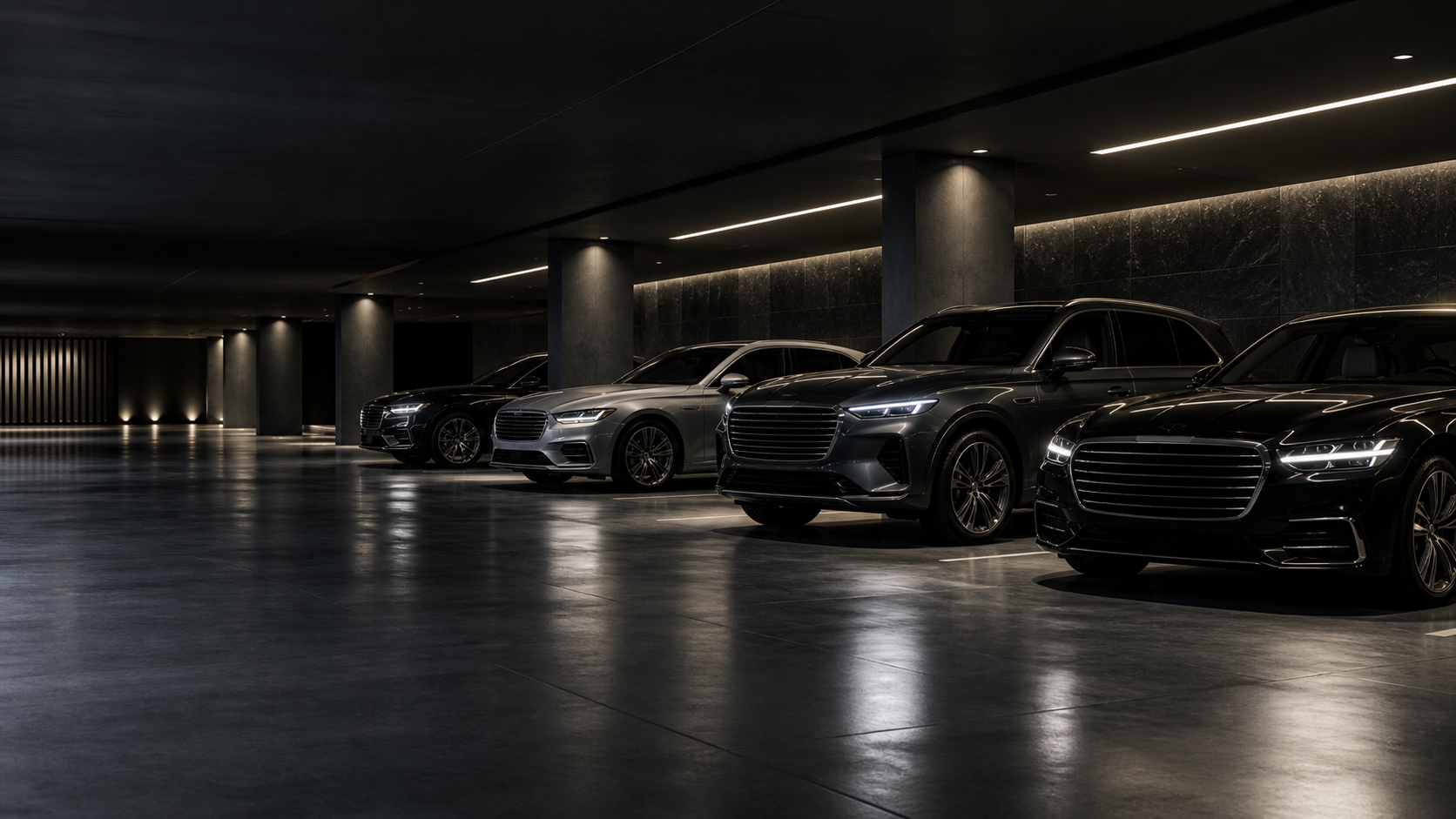 Executive fleet vehicles in a premium garage